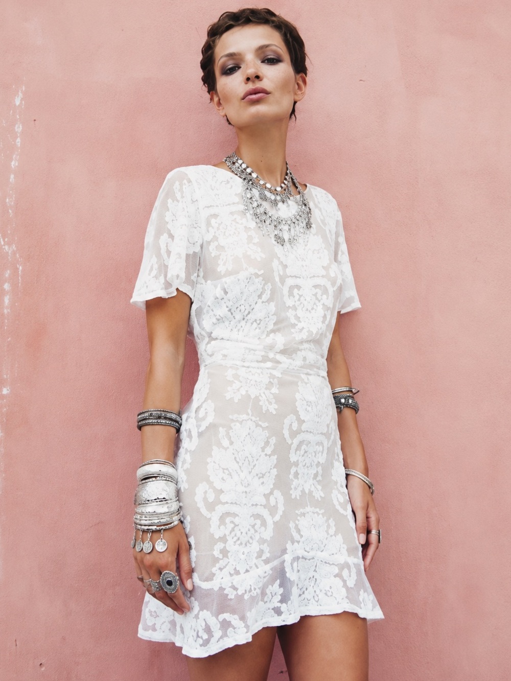 For Love & Lemons San Marco White Lace Open Back Mini Dress M